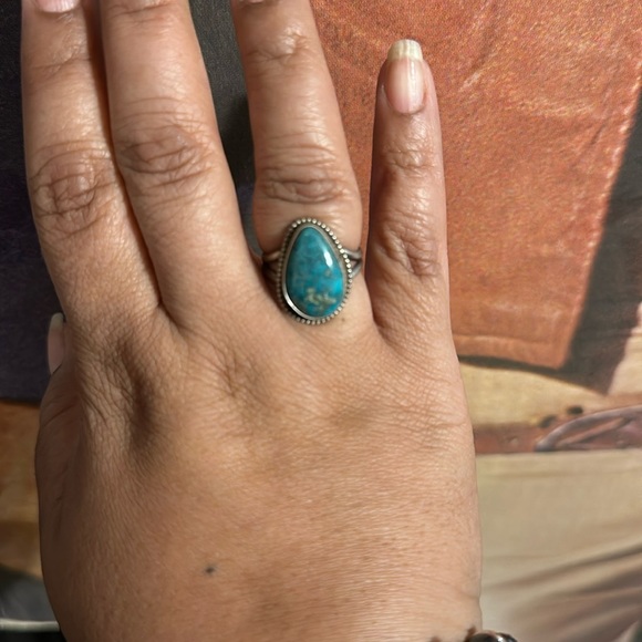 Sterling silver turquoise with matrix stamped ring - Picture 1 of 3